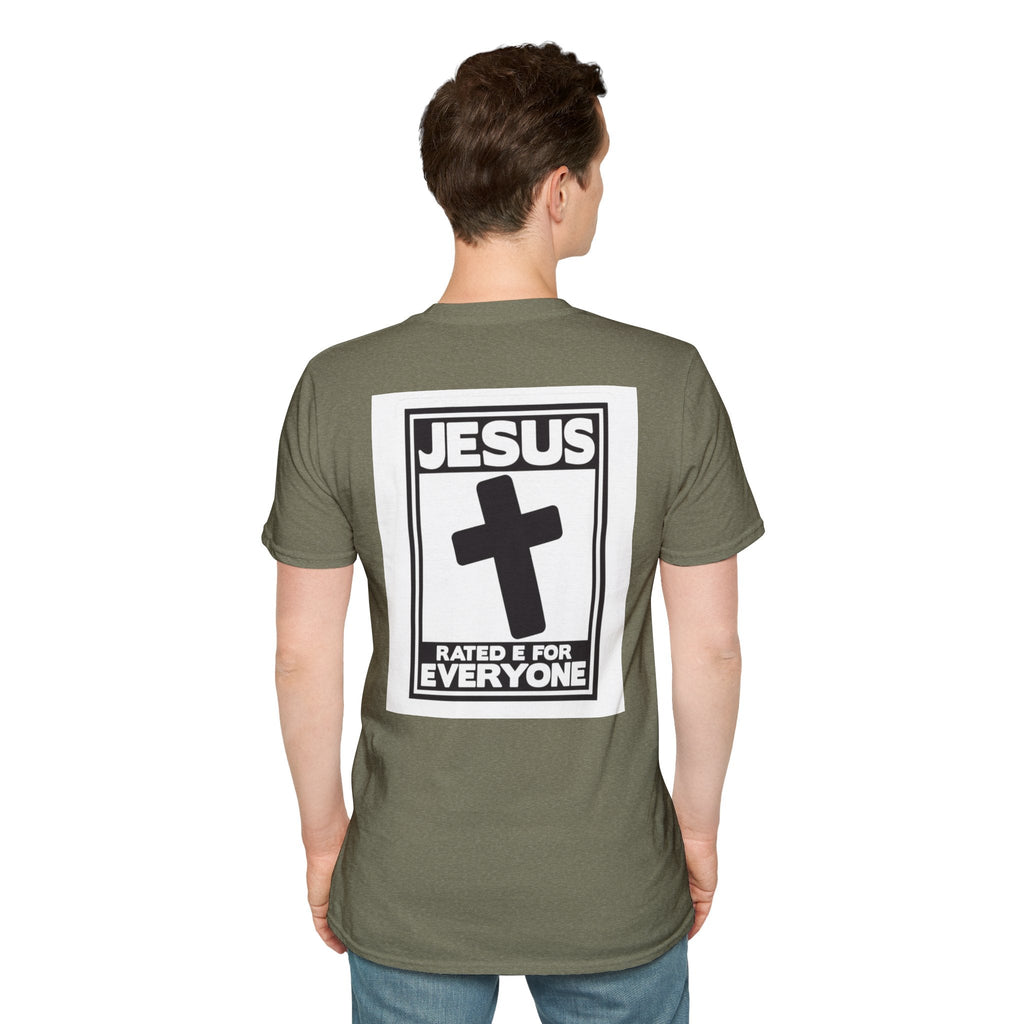 Jesus, Rated E for Everyone T-shirt - Gamer Faith T-shirt - Christian Video Game Parody Printify