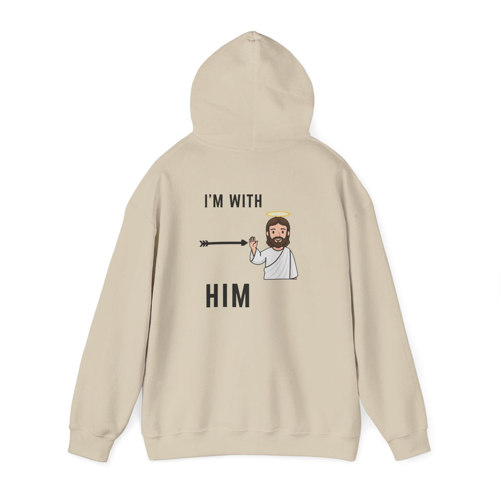 🔥 I’m With Him → Christian Hoodie | Arrow Pointing to Jesus | Minimalist Faith Tee | Subtle Cross Design | Bible-Inspired Apparel by Uplifted Gear Printify