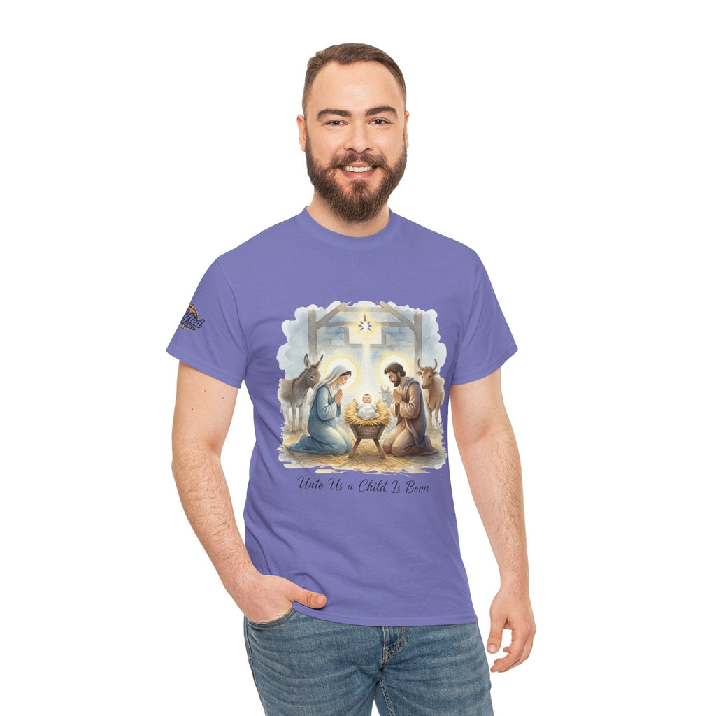 Unto Us a Child is Born T-shirt – Isaiah 9:6 Nativity Manger Scene Christian Christmas T-shirt for Holy Night Faith Printify