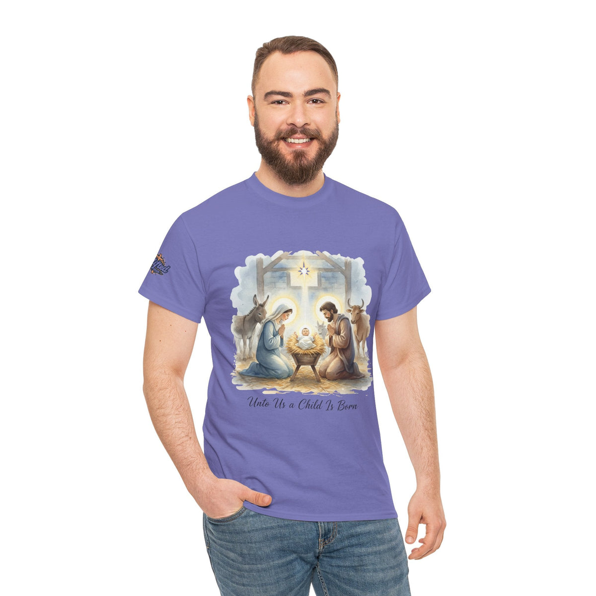 Unto Us a Child is Born T-shirt – Isaiah 9:6 Nativity Manger Scene Christian Christmas T-shirt for Holy Night Faith Printify