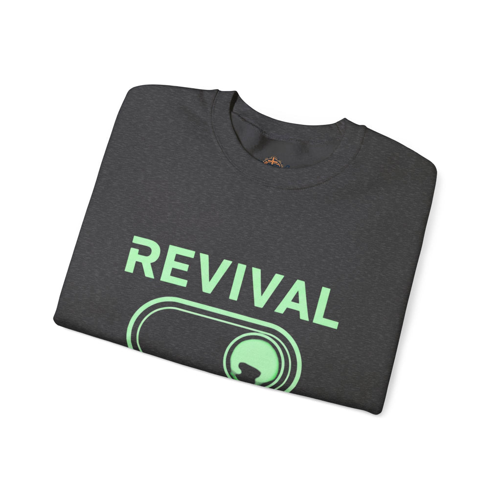 🔥 Revival Mode: ON – Christian Techwear Sweatshirt | Glowing Green Faith Switch | Futuristic Jesus Shirt | Activate Your Spiritual Awakening | Uplifted Gear Printify