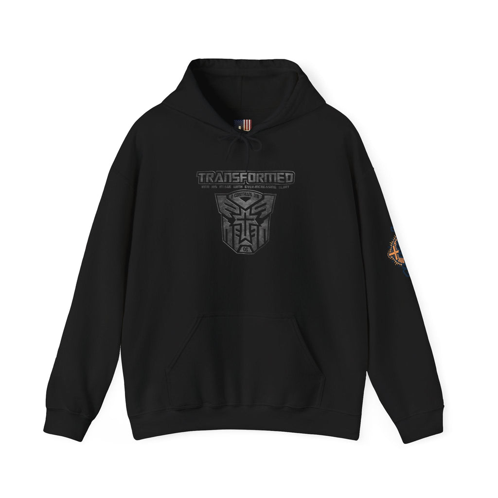 Transformer Logo Christian Hoodie | 2 Corinthians 3:18 Bible Verse Hoodie Printify