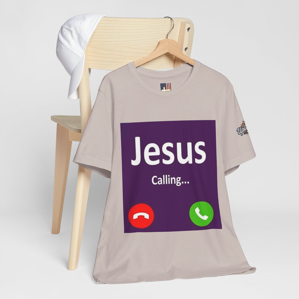 Jesus Calling T-shirt – Funny Cell Phone Screen Christian T-shirt for Divine Connection & Faith Humor Printify