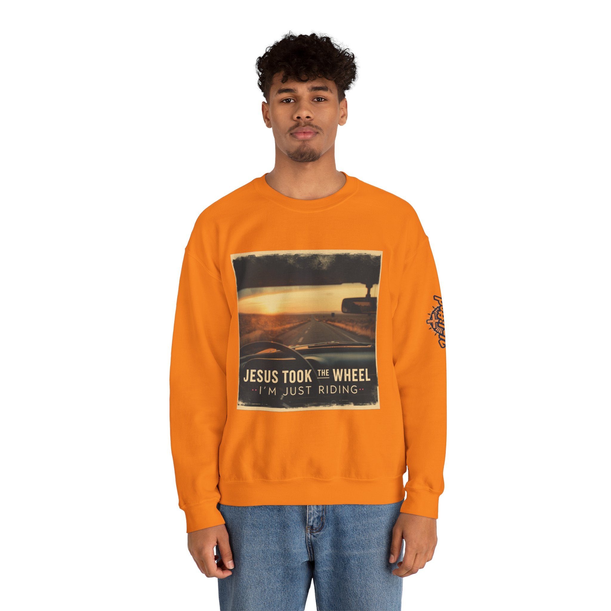 Jesus Took the Wheel I'm Just Riding Sweatshirt – Funny Christian Convertible Car Sweatshirt for Surrendered Faith & Humor