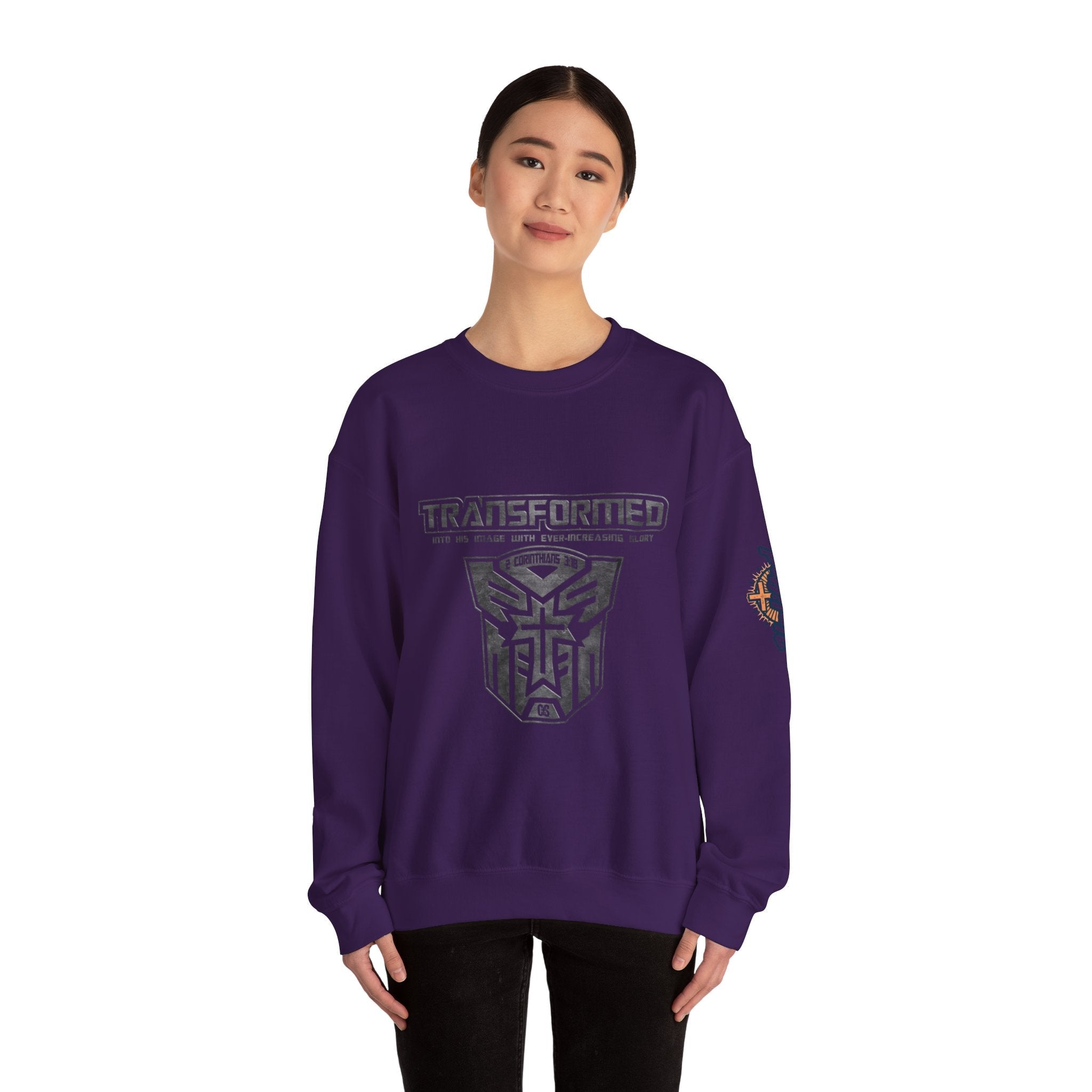 Transformer Logo Christian Sweatshirt | 2 Corinthians 3:18 Bible Verse Sweatshirt Printify