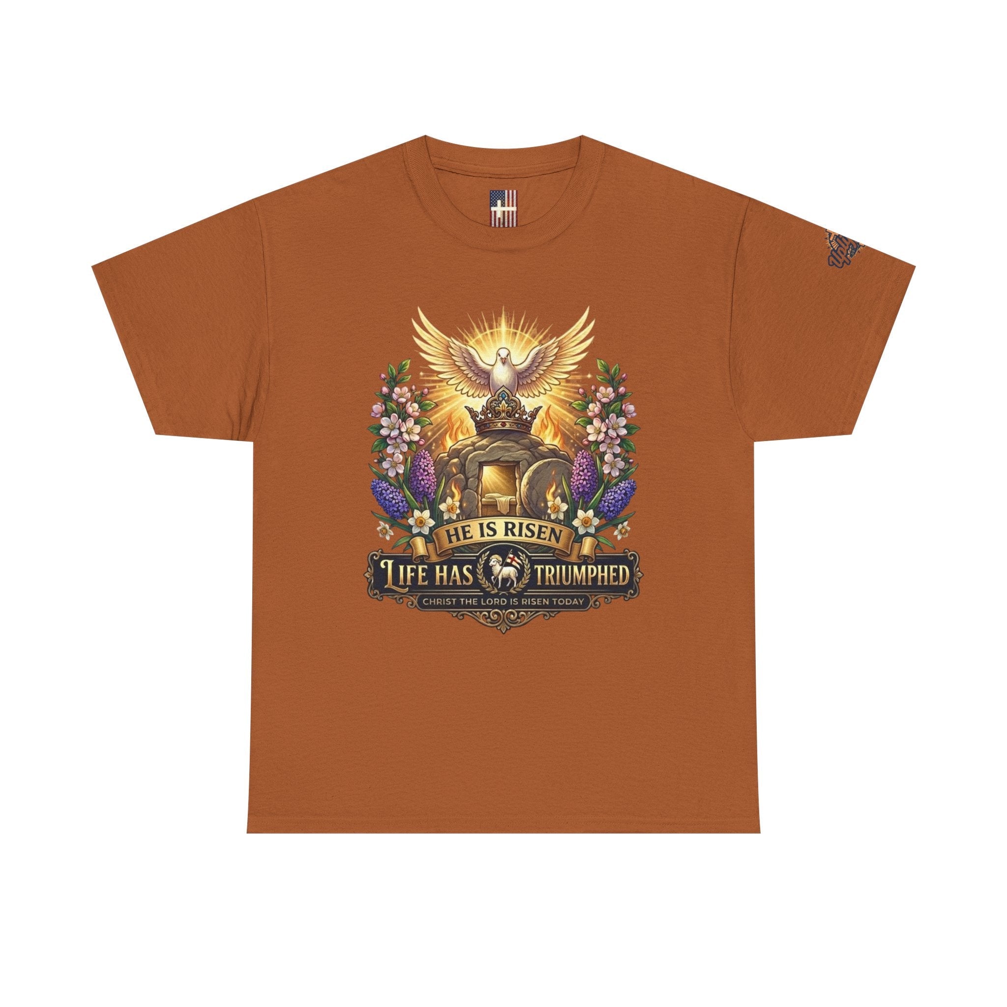 He Is Risen "Life Has Triumphed" T-Shirt — Easter Resurrection Christian Tee Printify