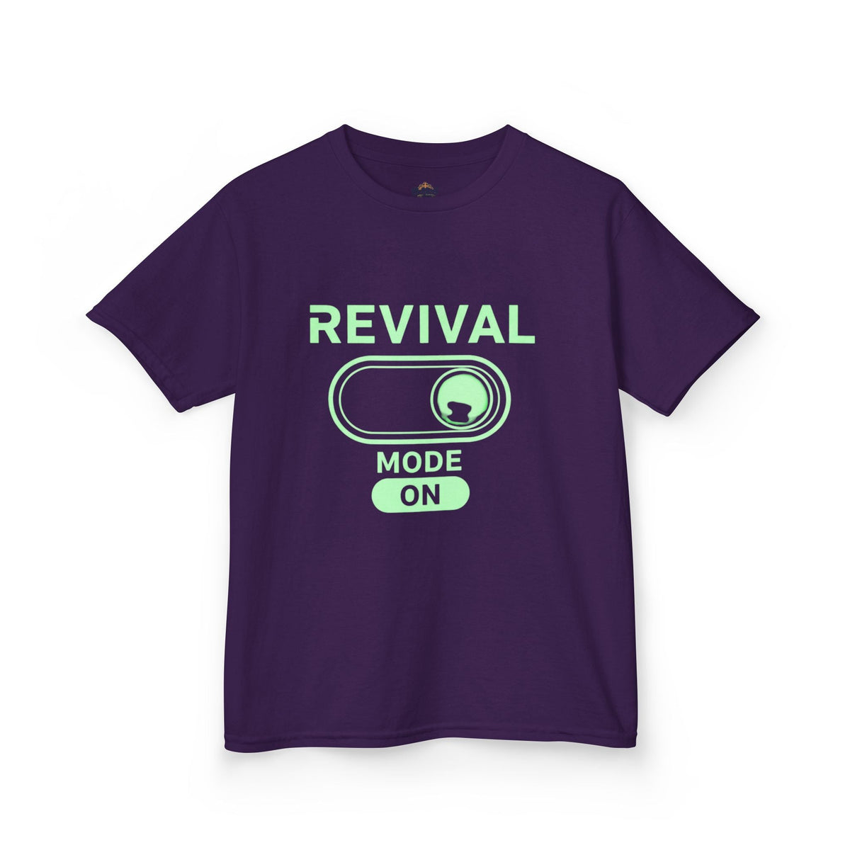 🔥 Revival Mode: ON – Christian Techwear Kids T-Shirt | Glowing Green Faith Switch | Futuristic Jesus Shirt | Activate Your Spiritual Awakening | Uplifted Gear Printify