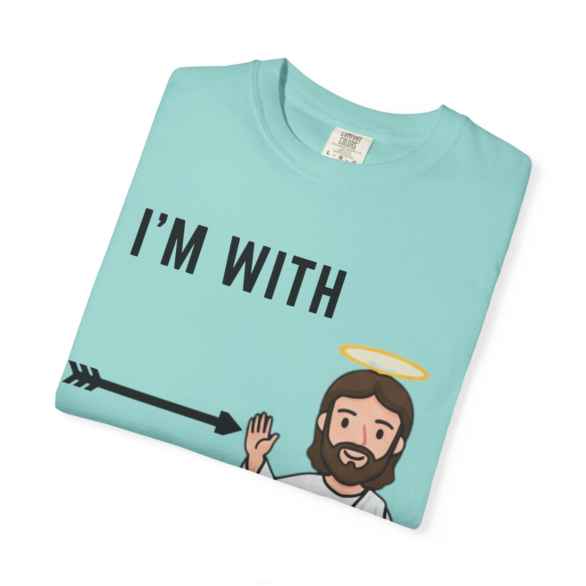 🔥 I’m With Him → Christian T-Shirt | Arrow Pointing to Jesus | Minimalist Faith Tee | Subtle Cross Design | Bible-Inspired Apparel by Uplifted Gear Printify