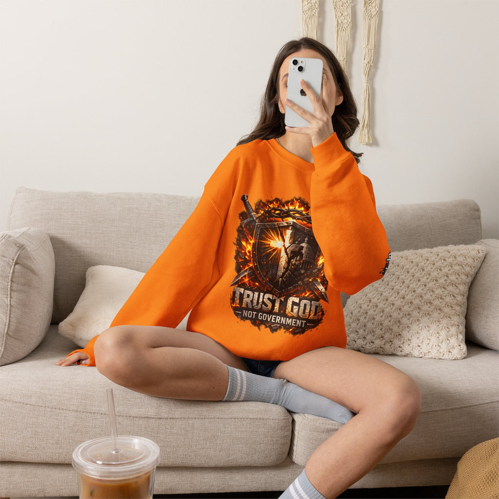 Trust God Not Government Shield Sweatshirt — Patriotic Christian Faith Sweatshirt Printify