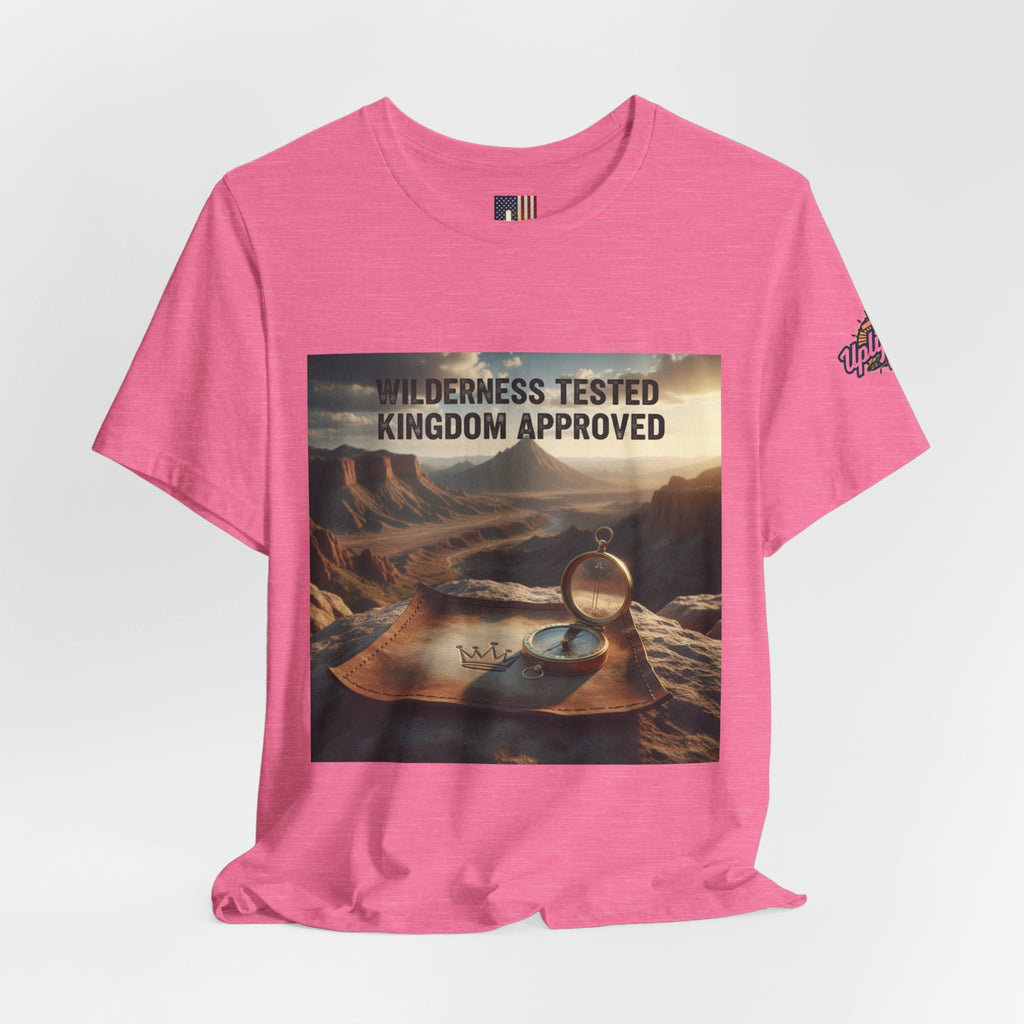 Wilderness Tested Kingdom Approved T-shirt – Mountain Desert Compass Crown Christian T-shirt for Biblical Adventure Faith Printify