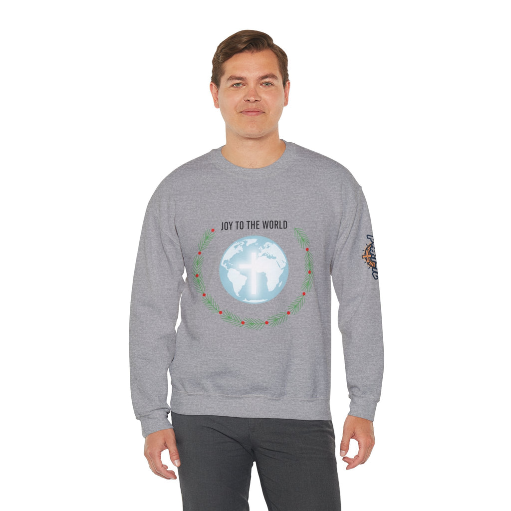 Joy to the World Sweatshirt – Wreath Earth Nativity Christian Christmas Sweatshirt for Isaiah 9:6 Holiday Faith & Festive Joy Printify