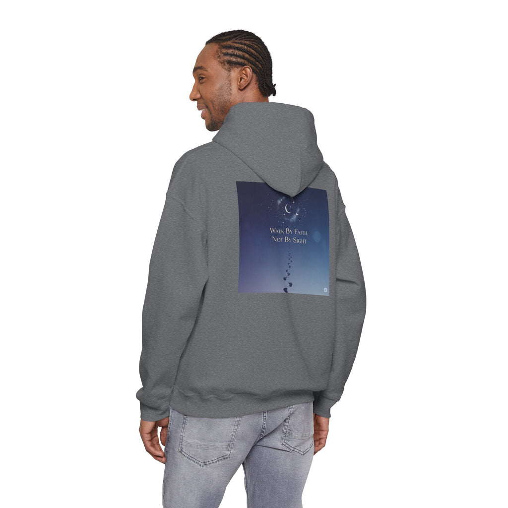 Walk by Faith, Not by Sight Hoodie – Moonlit Footprints Christian Hoodie for Cozy Nights Printify