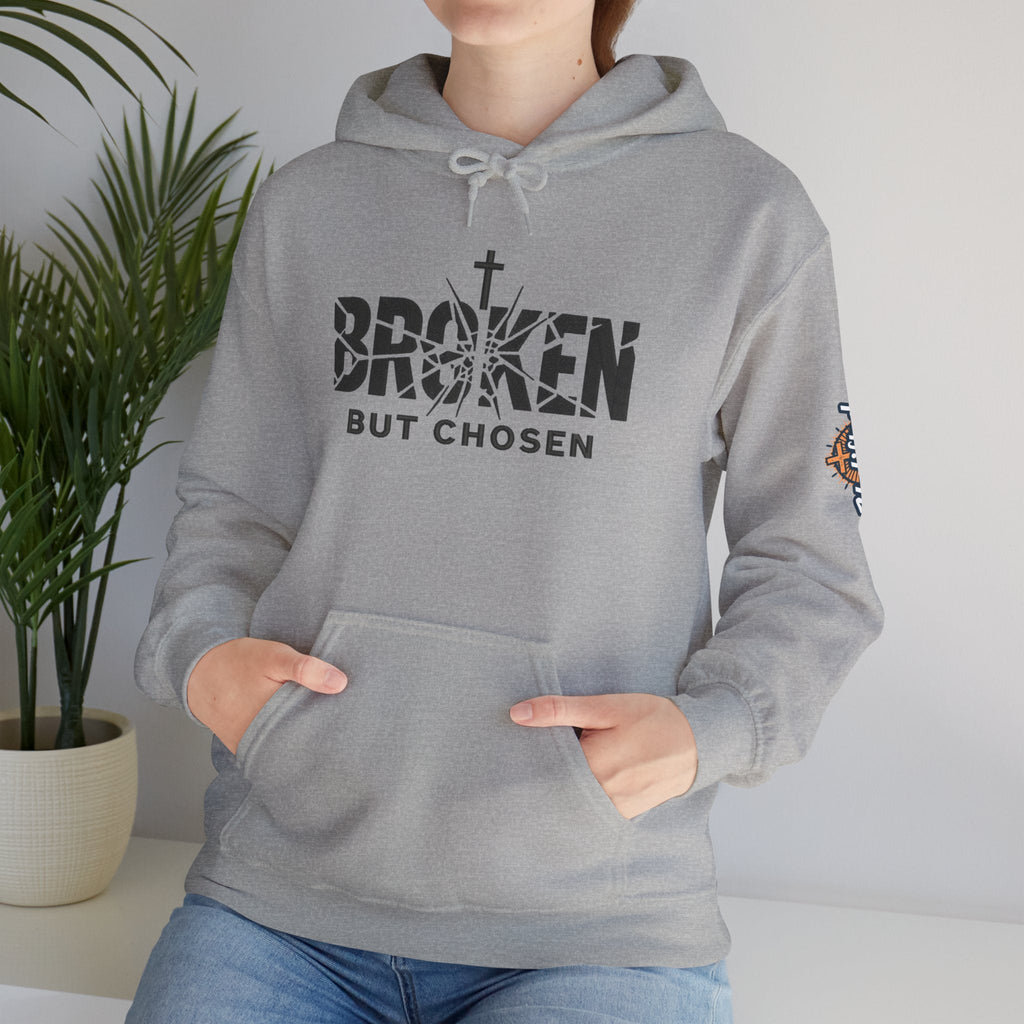 Broken But Chosen Hoodie — Christian Faith Graphic Sweatshirt Printify