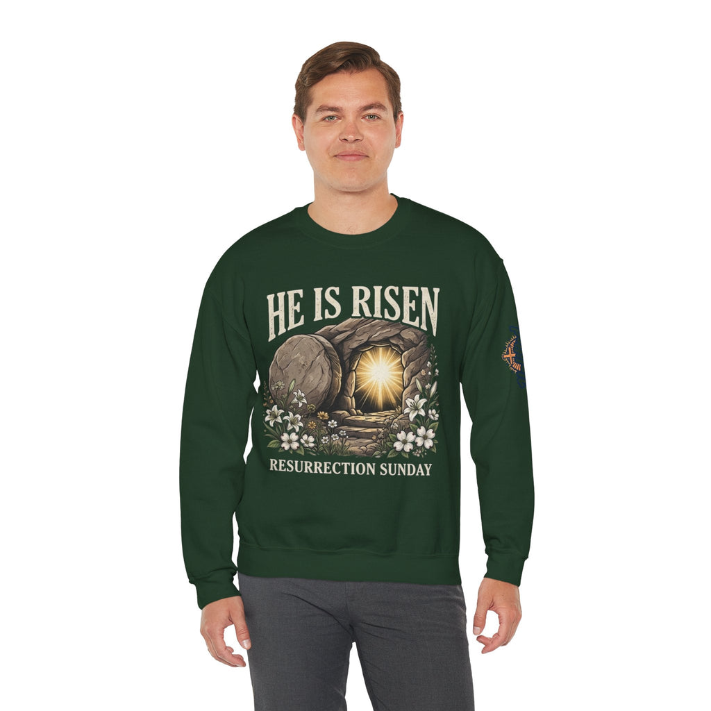 He Is Risen Sweatshirt — Jesus Christ Resurrection Easter Sweatshirt Printify