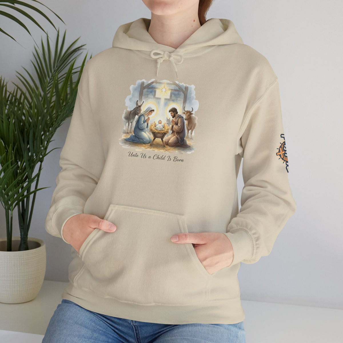 Unto Us a Child is Born Hoodie – Isaiah 9:6 Nativity Manger Scene Christian Christmas Sweatshirt for Holy Night Faith Printify