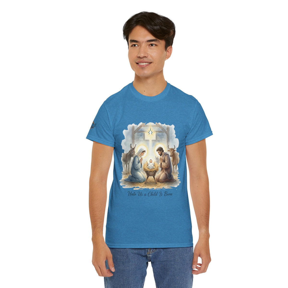 Unto Us a Child is Born T-shirt – Isaiah 9:6 Nativity Manger Scene Christian Christmas T-shirt for Holy Night Faith Printify