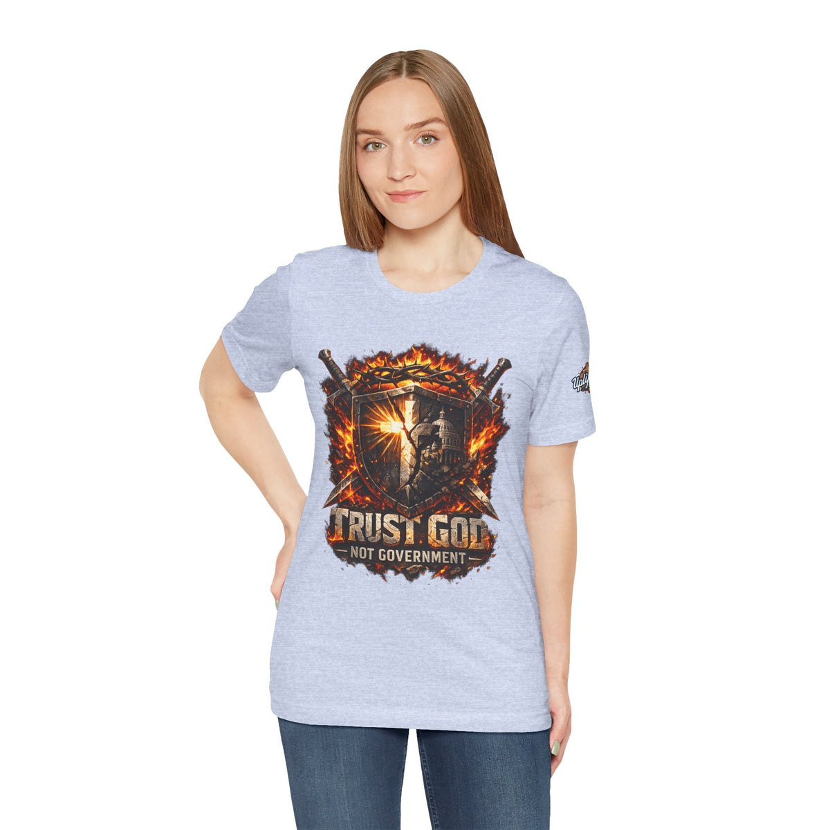 Trust God Not Government Shield Tee — Patriotic Christian Faith T-Shirt Printify