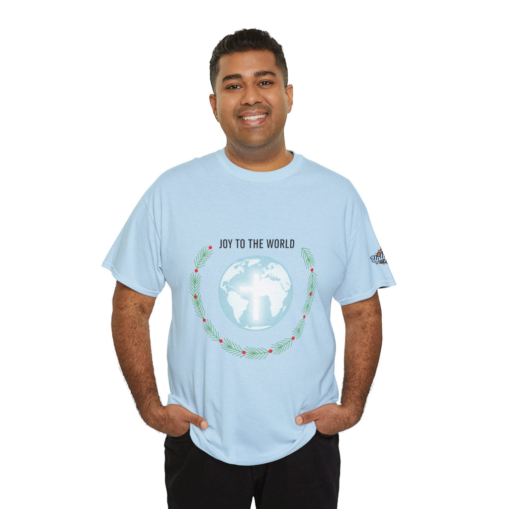 Joy to the World T-shirt – Wreath Earth Nativity Christian Christmas T-shirt for Isaiah 9:6 Holiday Faith & Festive Joy Printify