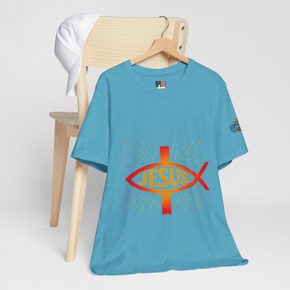 Jesus Ichthys T-shirt – Christian Fish Symbol with Cross & Jesus Inscription T-shirt for Eternal Faith & Streetwear Printify