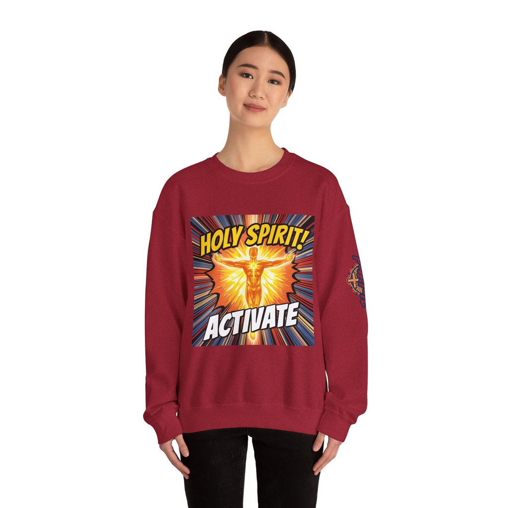 Holy Spirit Activate Sweatshirt – Superhero Christian Sweatshirt with Vibrant Power-Up Design for Faith-Fueled Boldness Printify