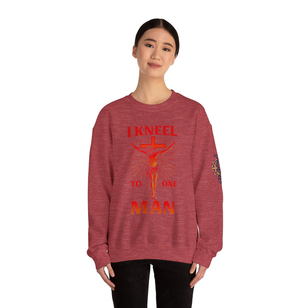 I Kneel to One Man Sweatshirt – Crucifixion Christian Sweatshirt for Unashamed Devotion & Bold Faith Printify