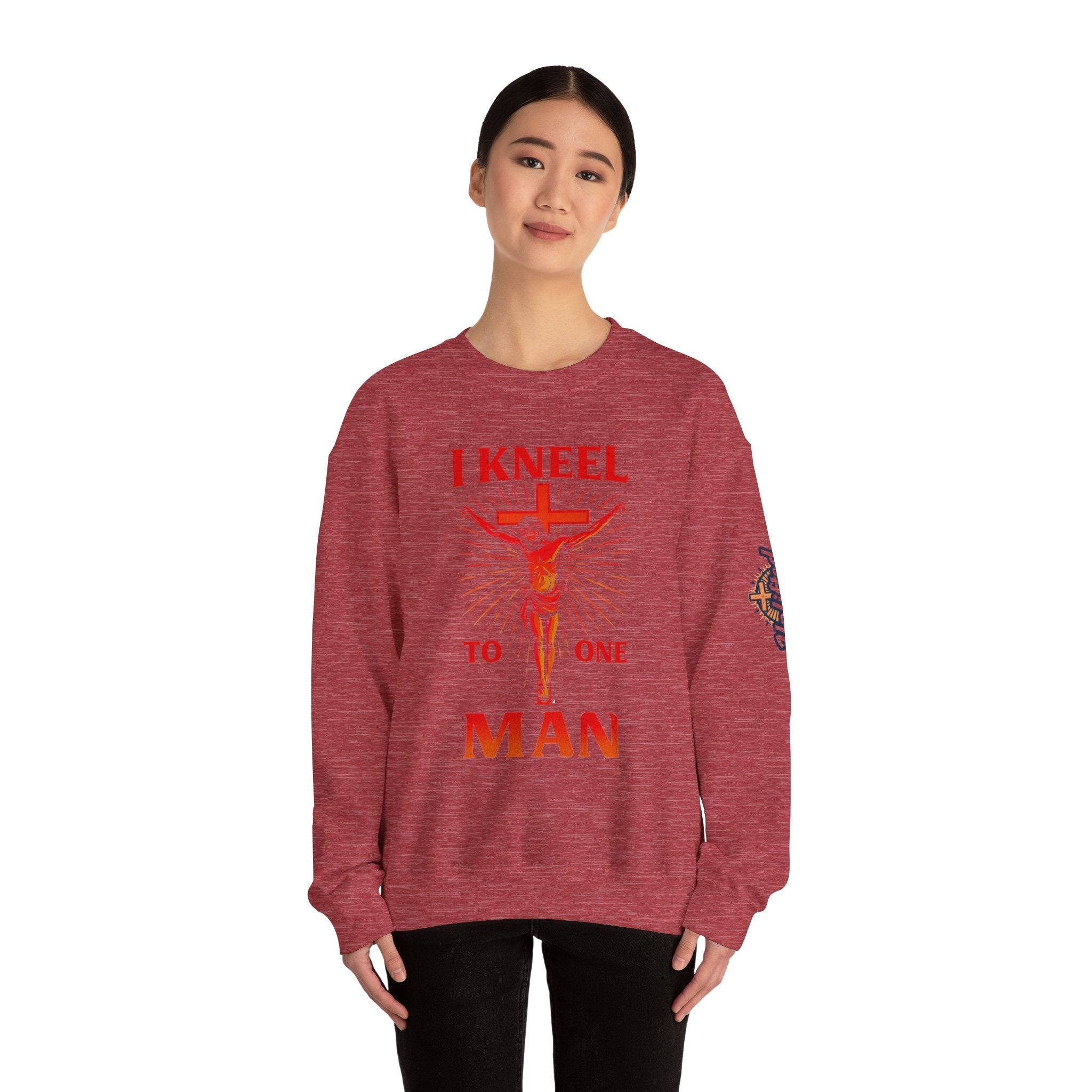 I Kneel to One Man Sweatshirt – Crucifixion Christian Sweatshirt for Unashamed Devotion & Bold Faith Printify