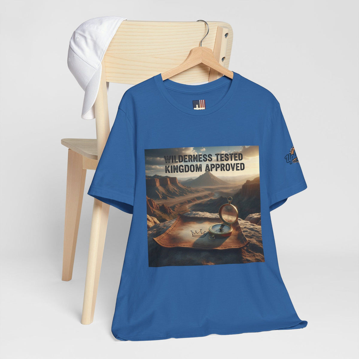Wilderness Tested Kingdom Approved T-shirt – Mountain Desert Compass Crown Christian T-shirt for Biblical Adventure Faith Printify