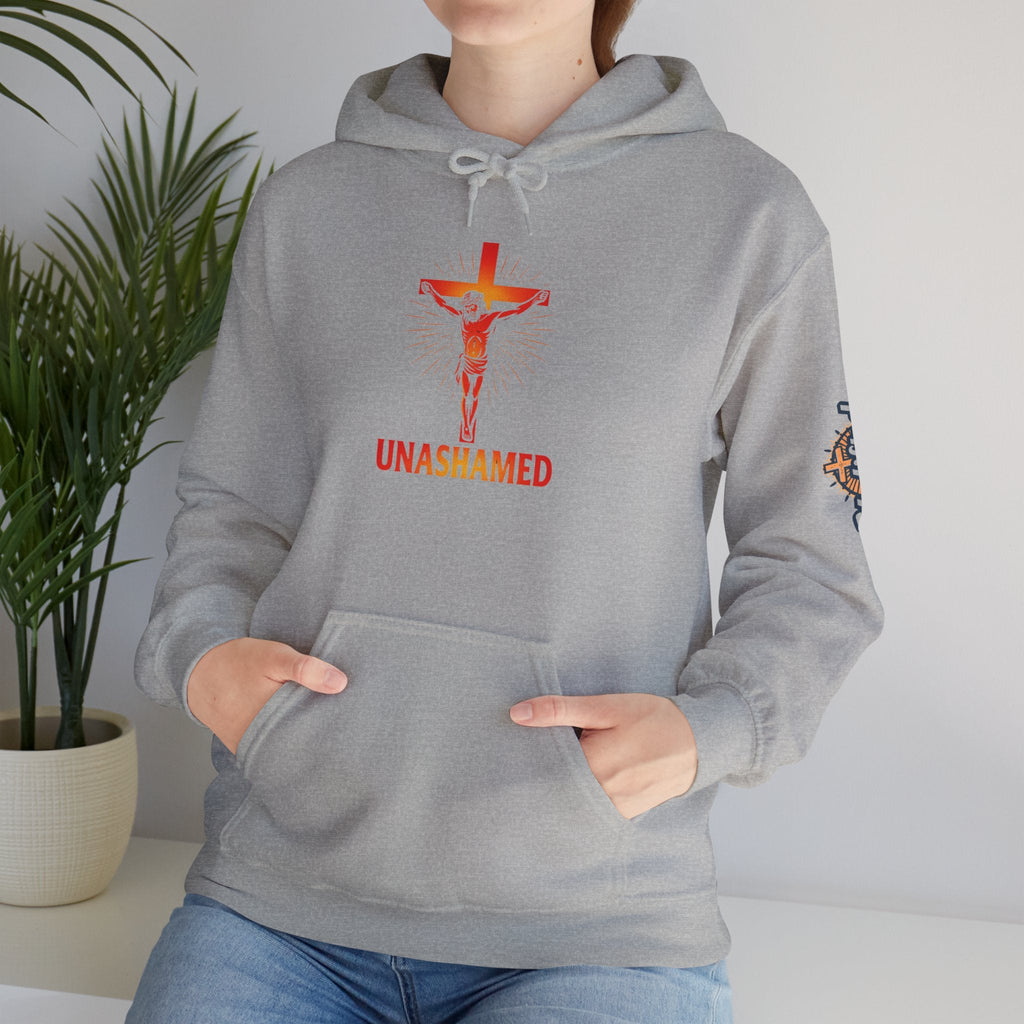 Unashamed Hoodie – Romans 1:16 Crucifixion Christian Sweatshirt for Bold Unwavering Faith Printify