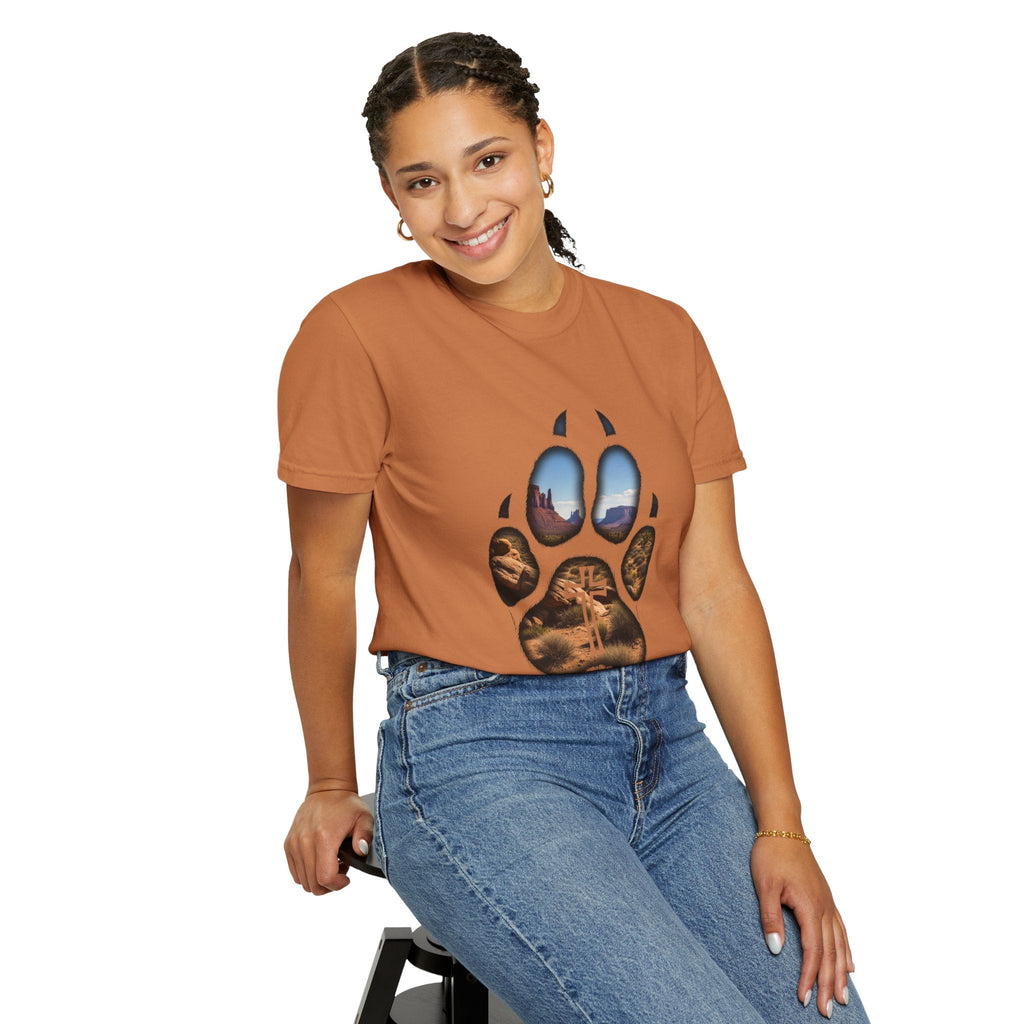 Strong and Courageous T-Shirt – Canine Pawprint Desert Joshua 1:9 Christian Tee Printify