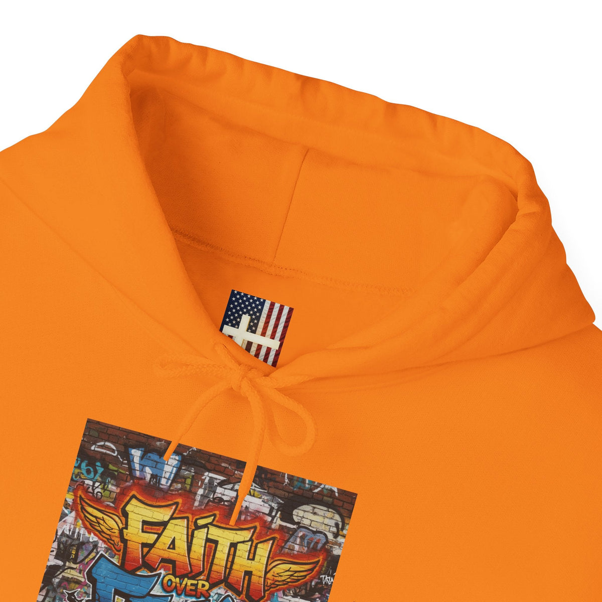 Faith Over Fear Hoodie – Graffiti Wall Christian Sweatshirt for Bold 2 Corinthians 5:7 Streetwear & Unshakable Faith Printify