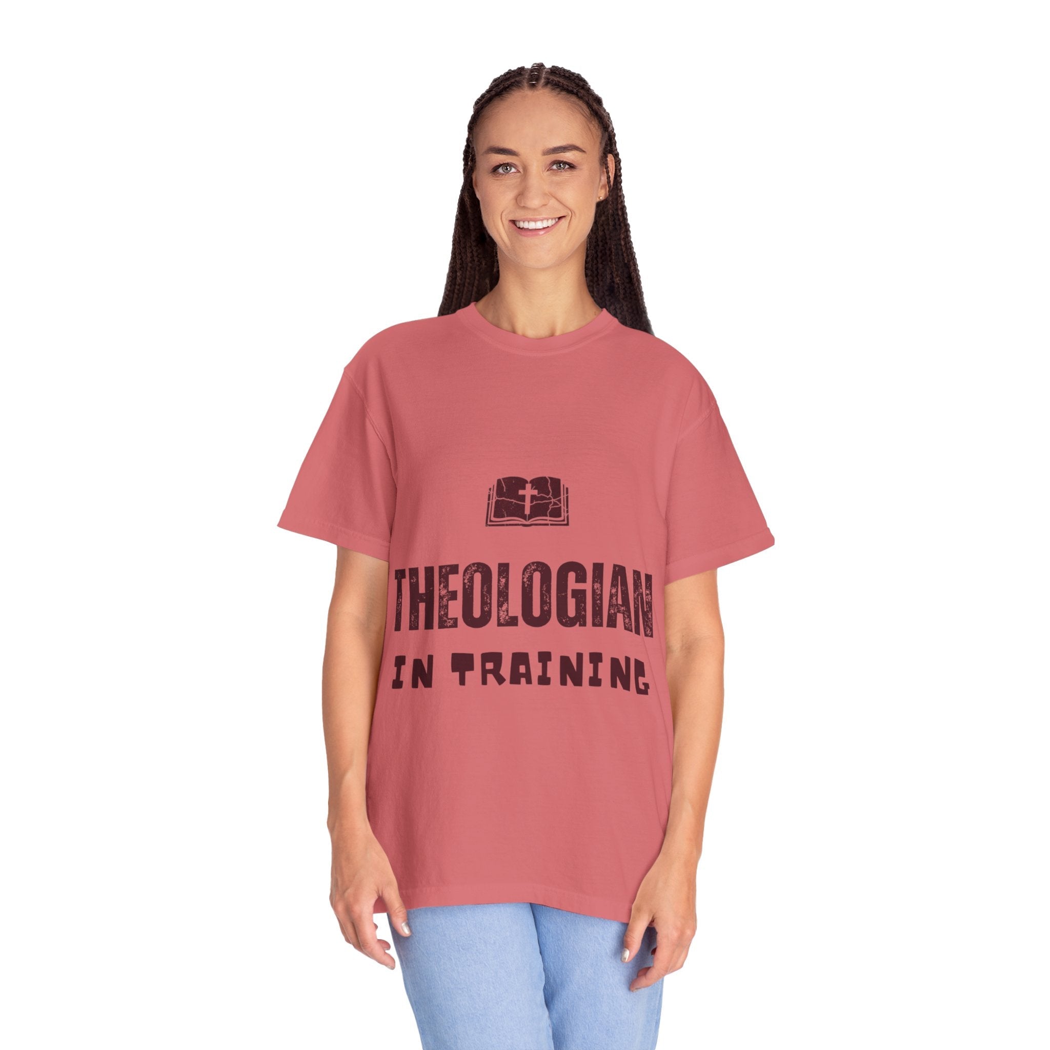 Theologian in Training T-Shirt – Open Bible & Cross Christian Tee for Faithful Learners Printify