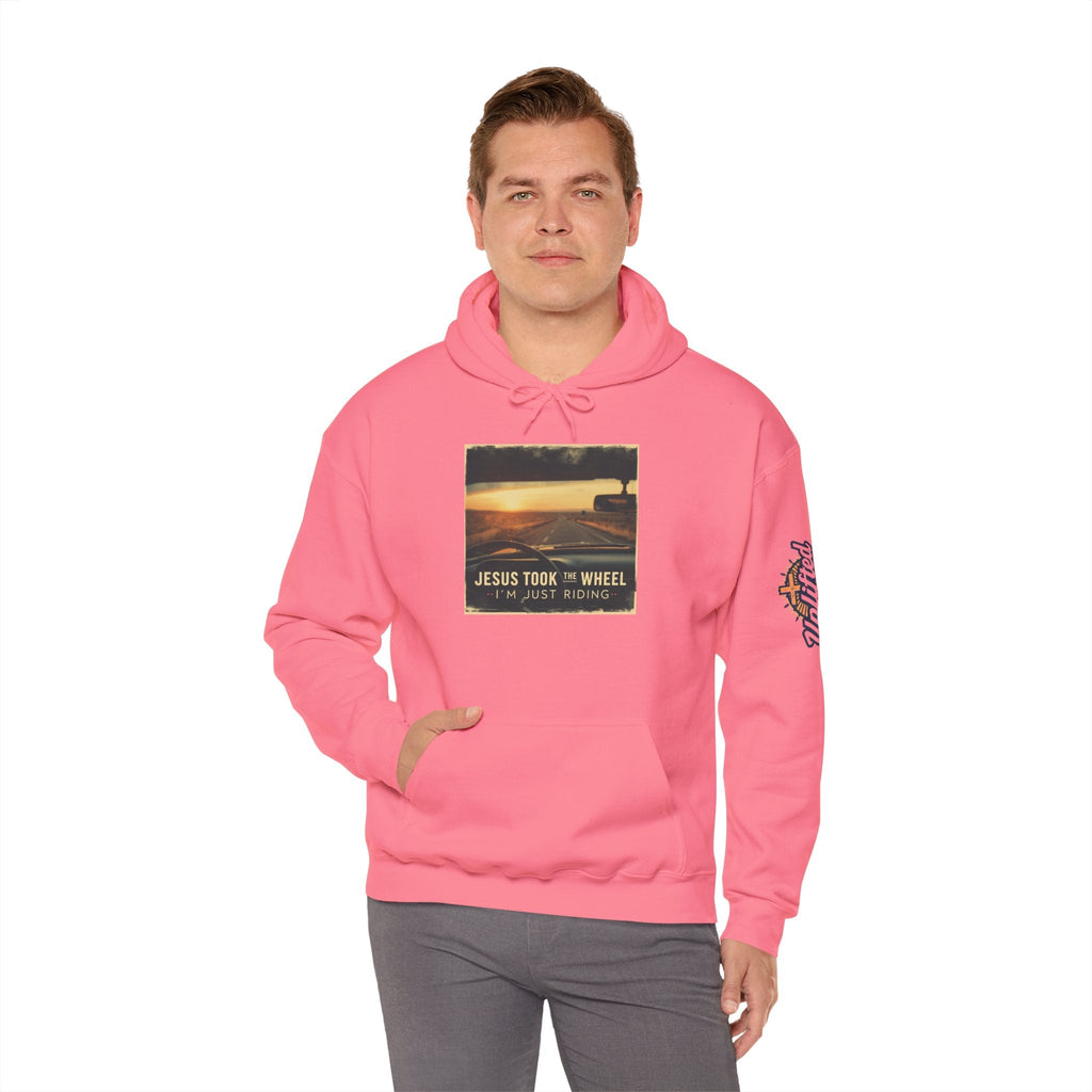 Jesus Took the Wheel I'm Just Riding Hoodie – Funny Christian Convertible Car Sweatshirt for Surrendered Faith & Humor Printify
