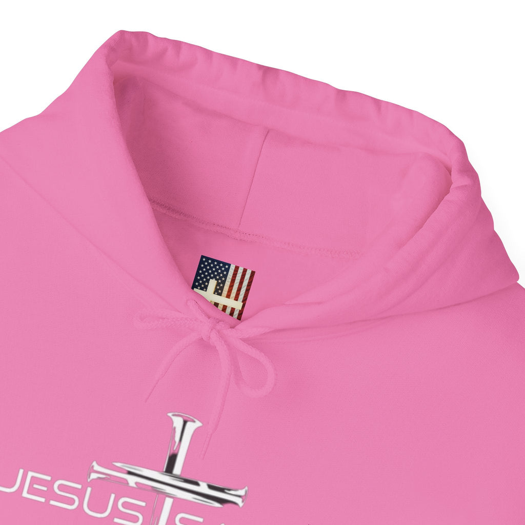 Jesus Saves Hoodie – 3 Nails Crucifix Cross Christian Sweatshirt for Redemption Faith & Bold Salvation Printify