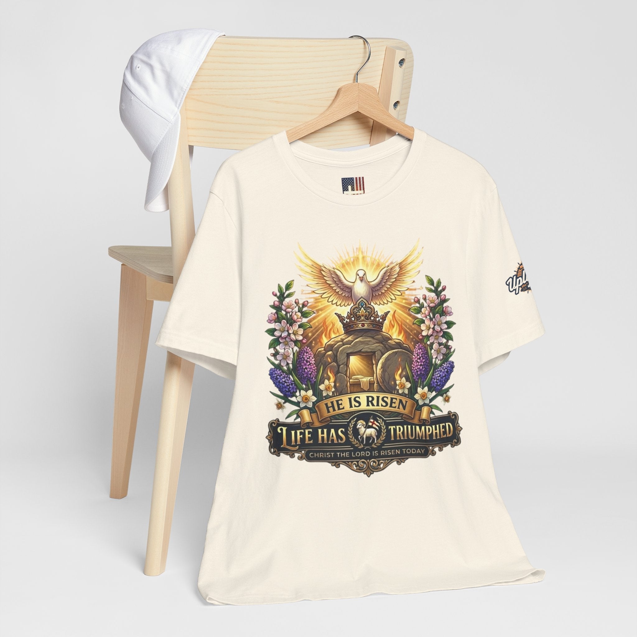 He Is Risen "Life Has Triumphed" T-Shirt — Easter Resurrection Christian Tee Printify