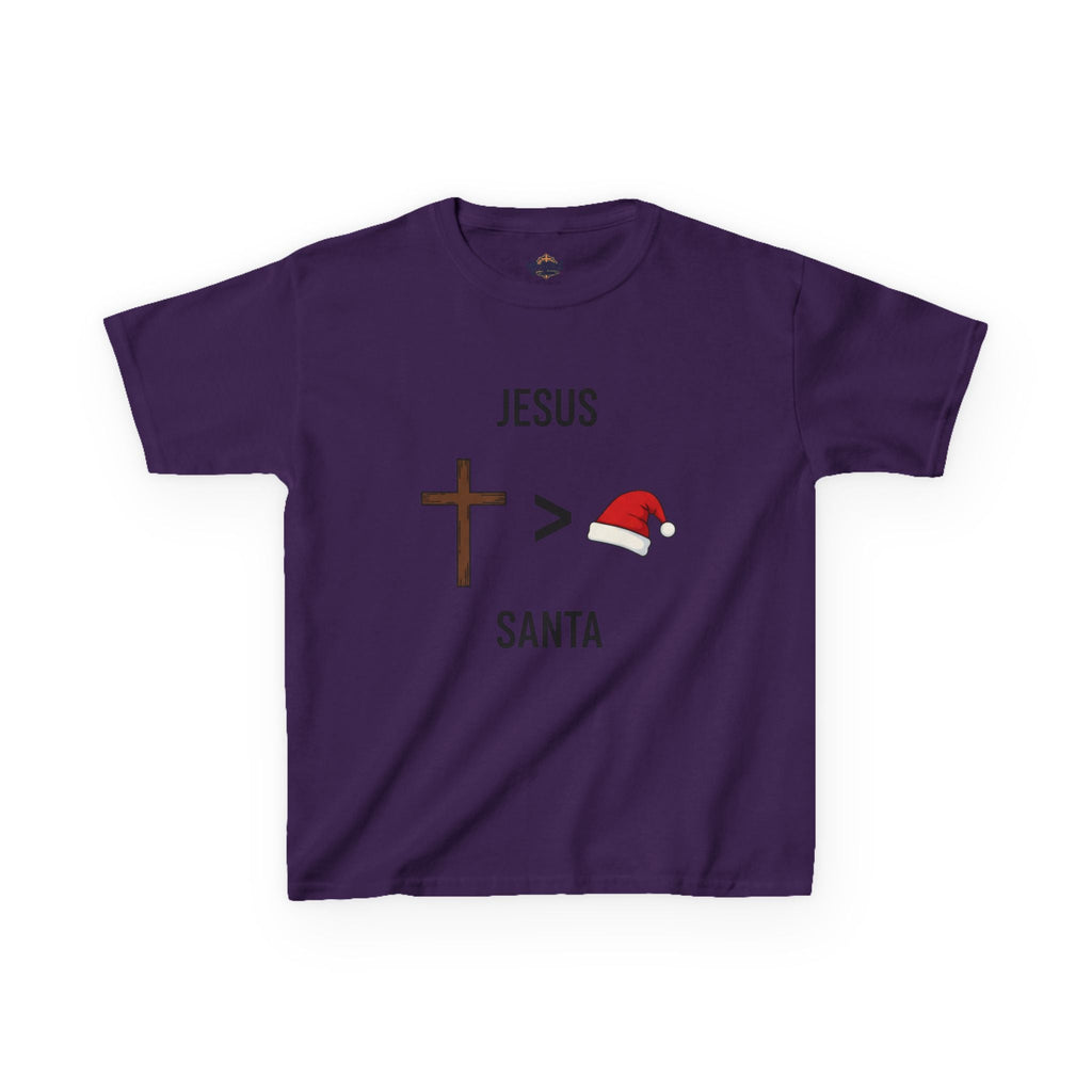 🎄 Jesus > Santa – Minimalist Christian Christmas Kids T-Shirt | Bold Faith Over Holiday Tee | Cross vs Santa Hat Design | Uplifted Gear Printify
