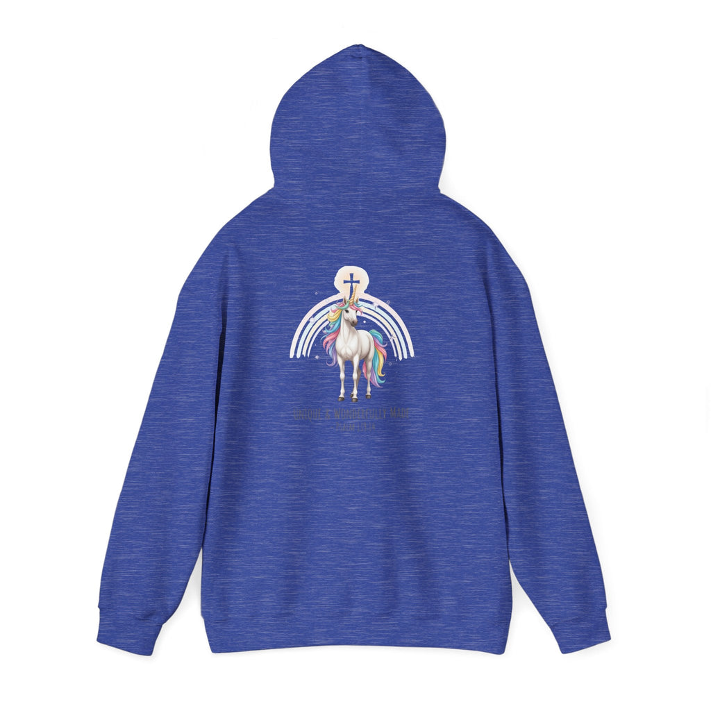 Unique Unicorn Hoodie – Rainbow Cross Psalm 139:14 Christian Hoodie for Wonderfully Made Printify