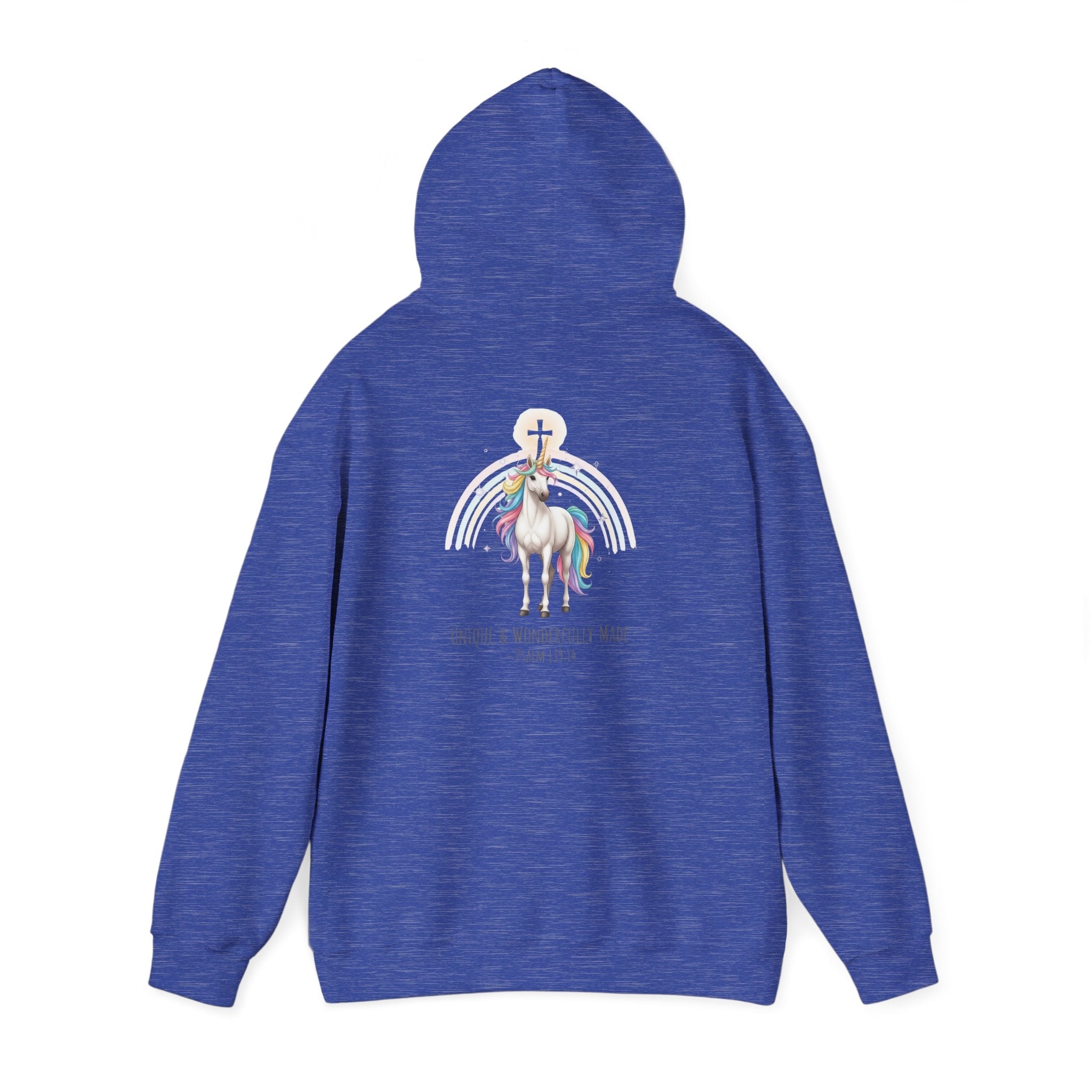 Unique Unicorn Hoodie – Rainbow Cross Psalm 139:14 Christian Hoodie for Wonderfully Made Printify