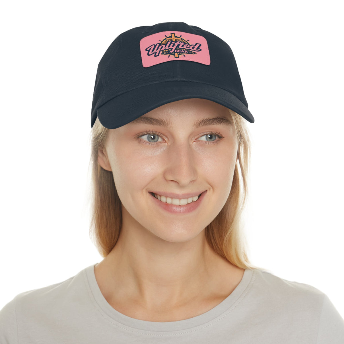 Uplifted Gear Leather Patch Dad Hat — Vintage Aviation Logo Cap Printify