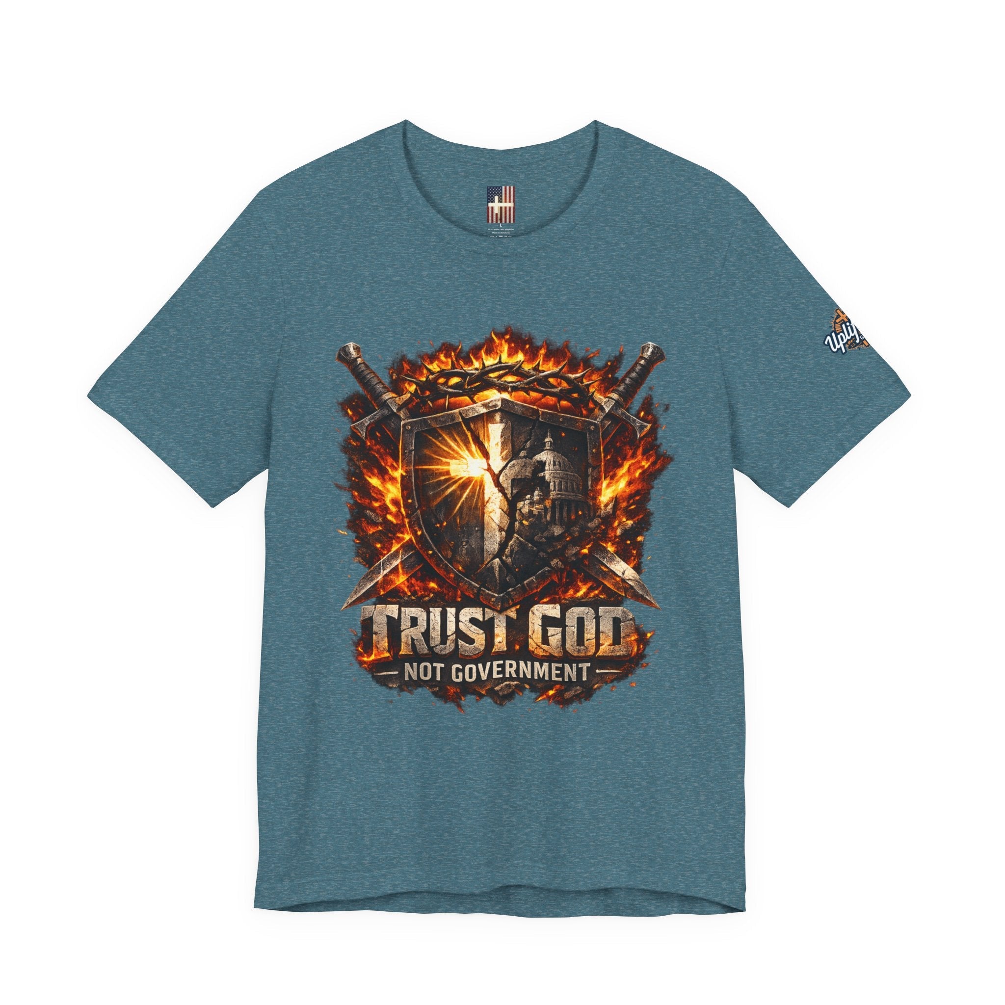 Trust God Not Government Shield Tee — Patriotic Christian Faith T-Shirt Printify