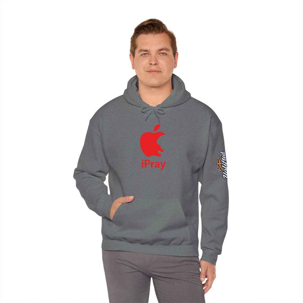 iPray Apple Logo Hoodie — Funny Christian Hoodie (Minimal Red Apple Graphic) Printify