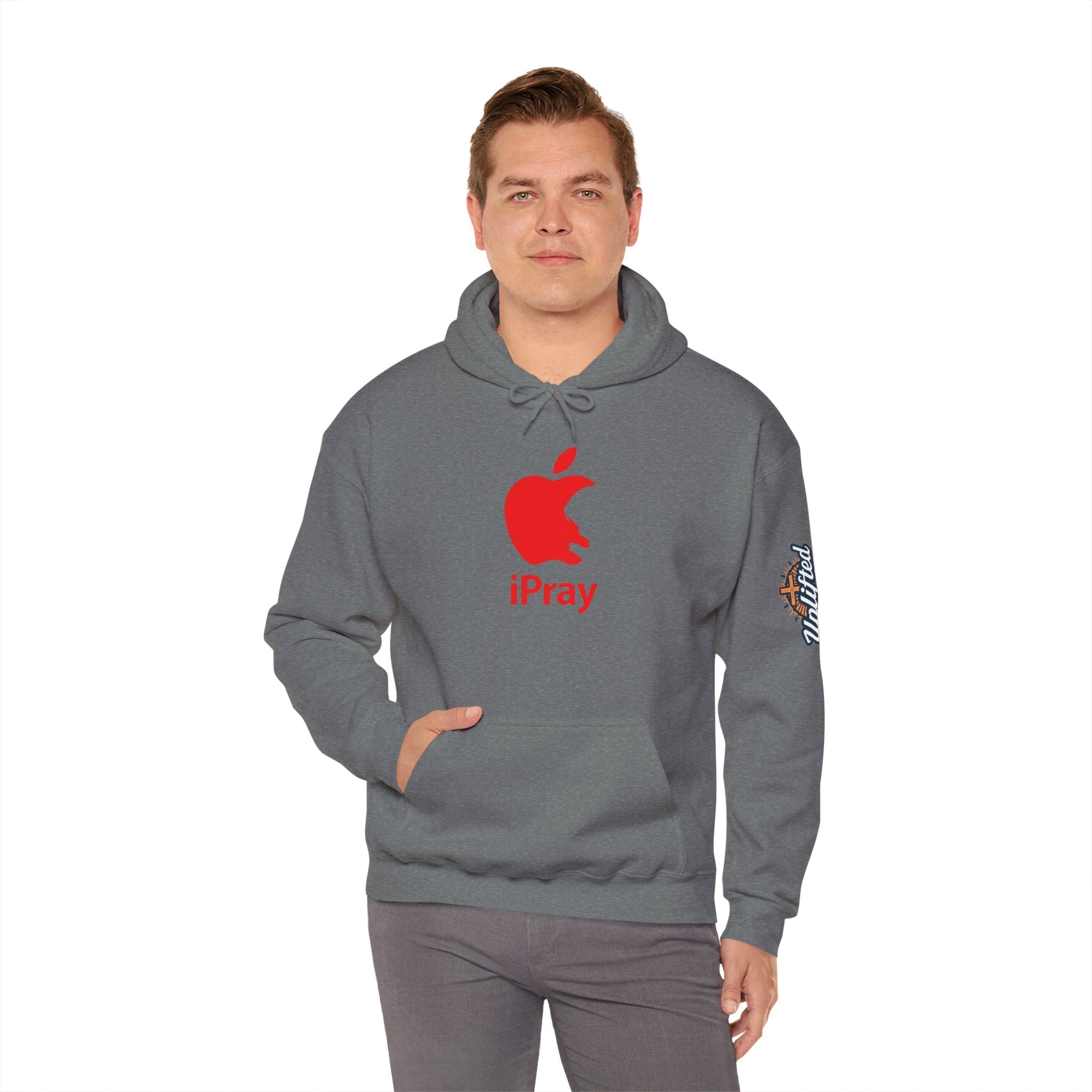 iPray Apple Logo Hoodie — Funny Christian Hoodie (Minimal Red Apple Graphic) Printify