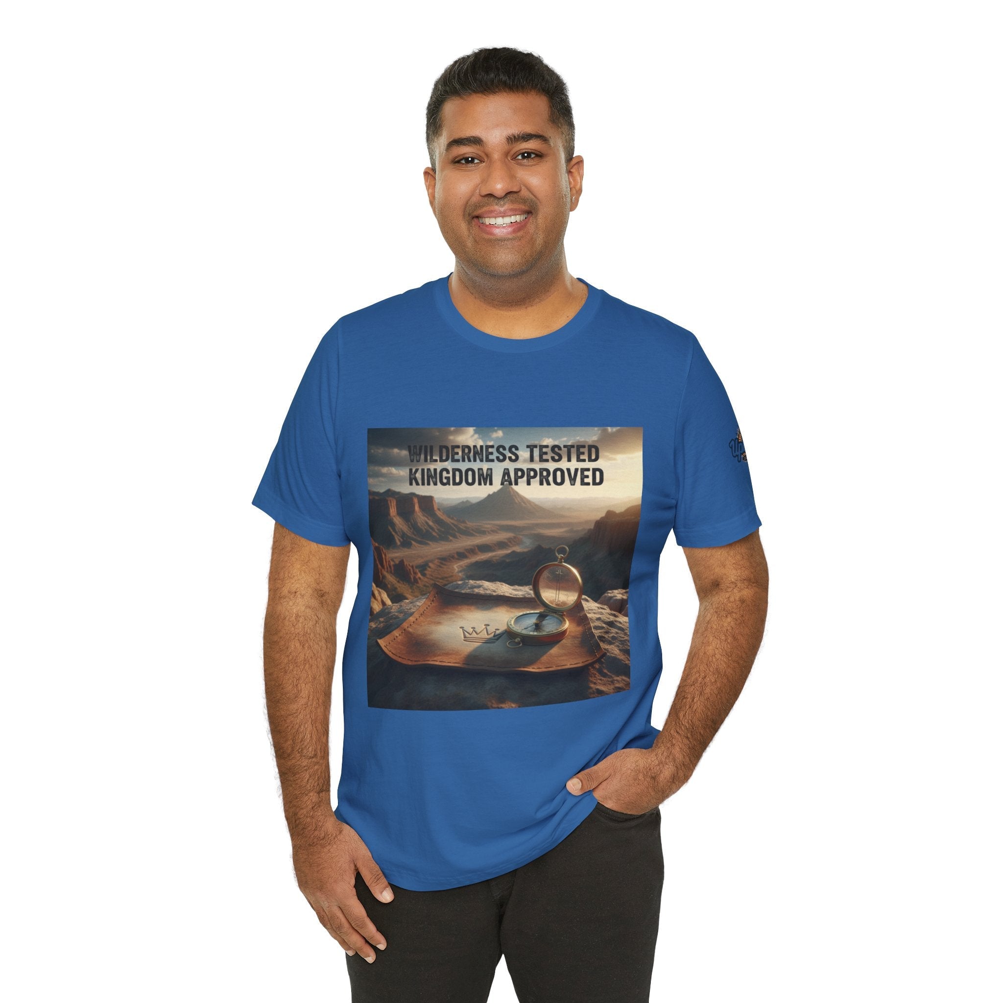 Wilderness Tested Kingdom Approved T-shirt – Mountain Desert Compass Crown Christian T-shirt for Biblical Adventure Faith Printify