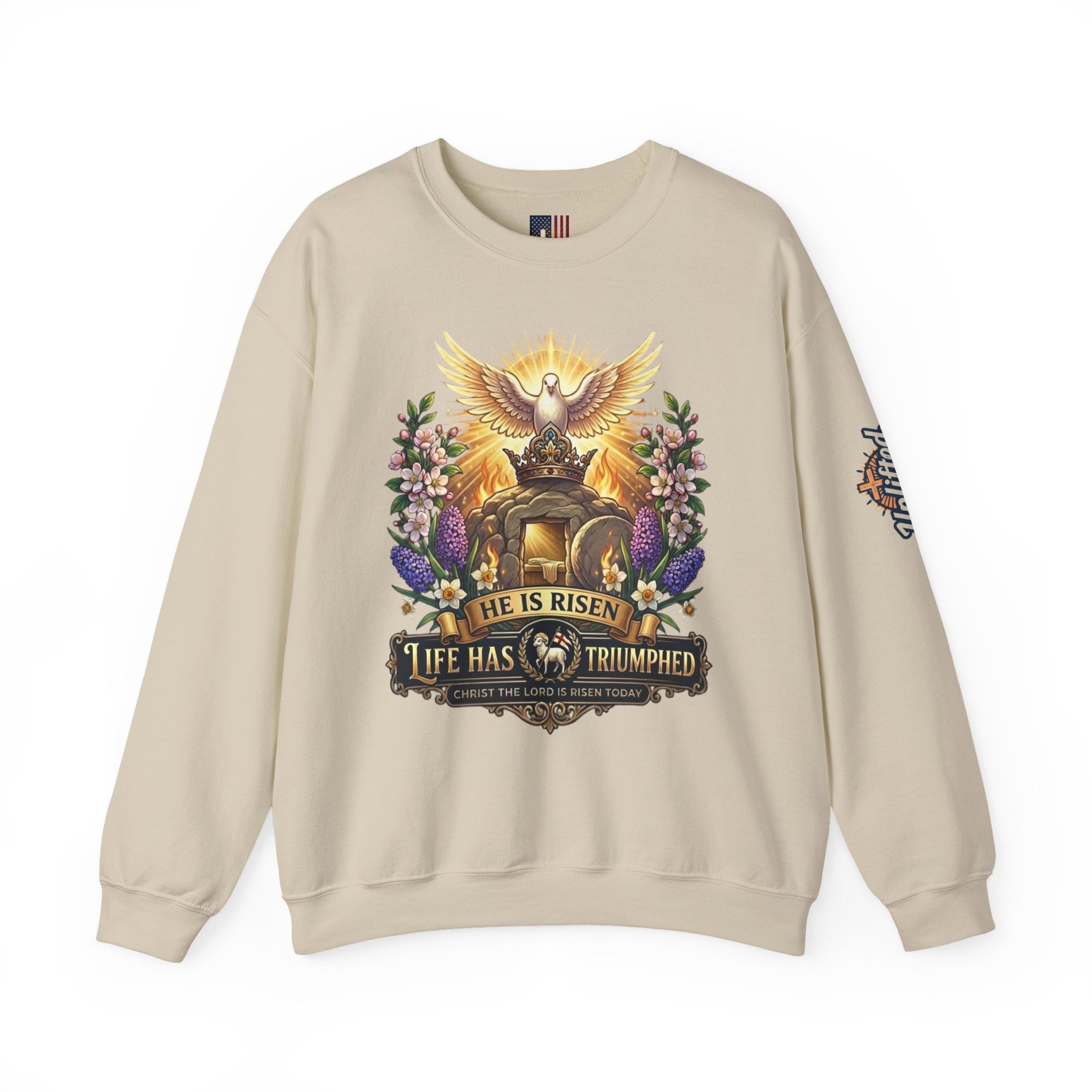 He Is Risen "Life Has Triumphed" Sweatshirt — Easter Resurrection Christian Sweatshirt Printify