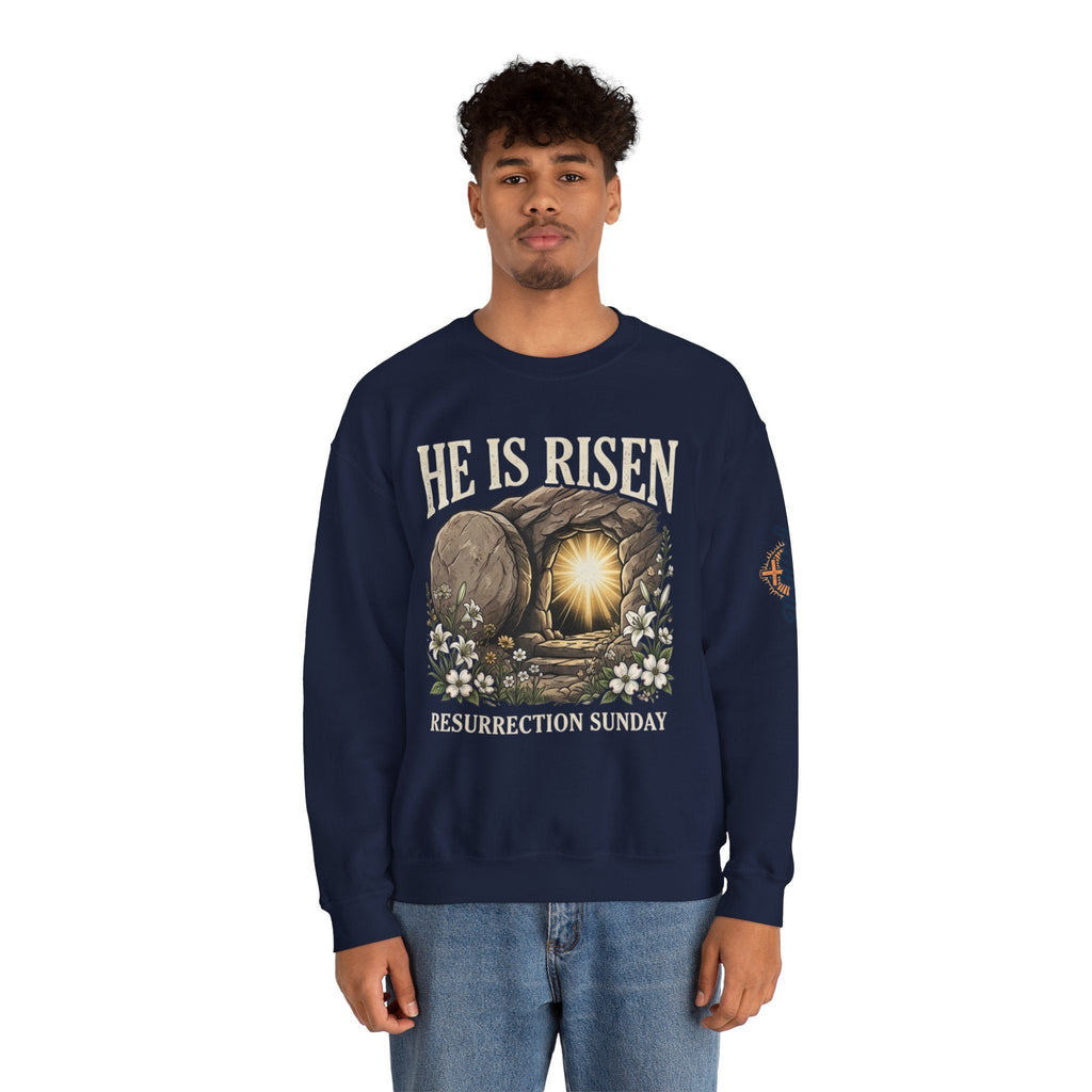 He Is Risen Sweatshirt — Jesus Christ Resurrection Easter Sweatshirt Printify