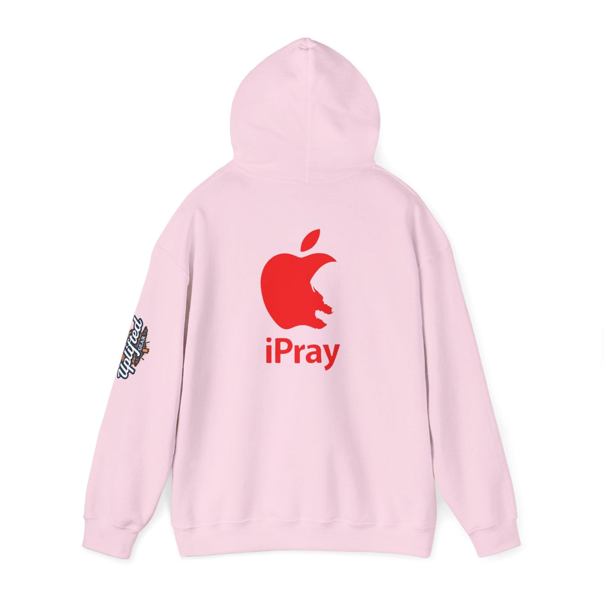 iPray Apple Logo Hoodie — Funny Christian Hoodie (Minimal Red Apple Graphic) Printify