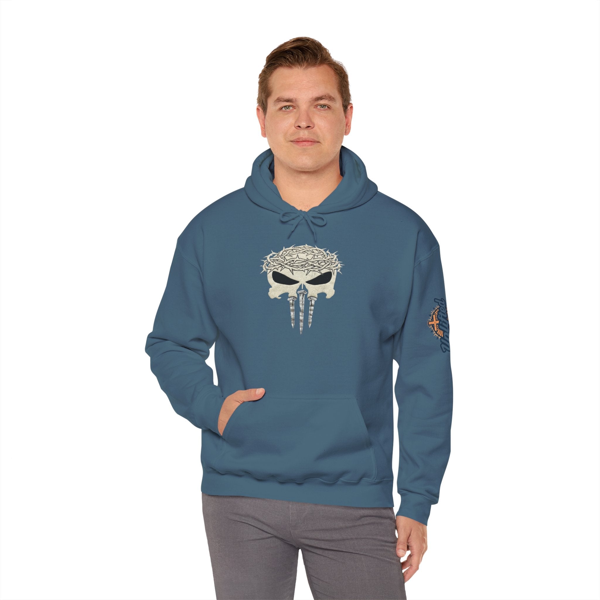 Christian Skull Hoodie - Crown of Thorns & Nails - Warrior Faith Hoodie Printify