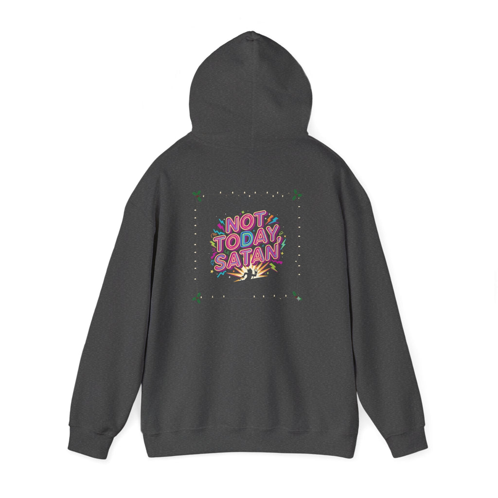 🔥 Not Today, Satan – Retro 90s Christian Hoodie | Neon Faith Tee | Funky Cartoon Devil | Bold Bible Verse Shirt | Uplifted Gear Printify