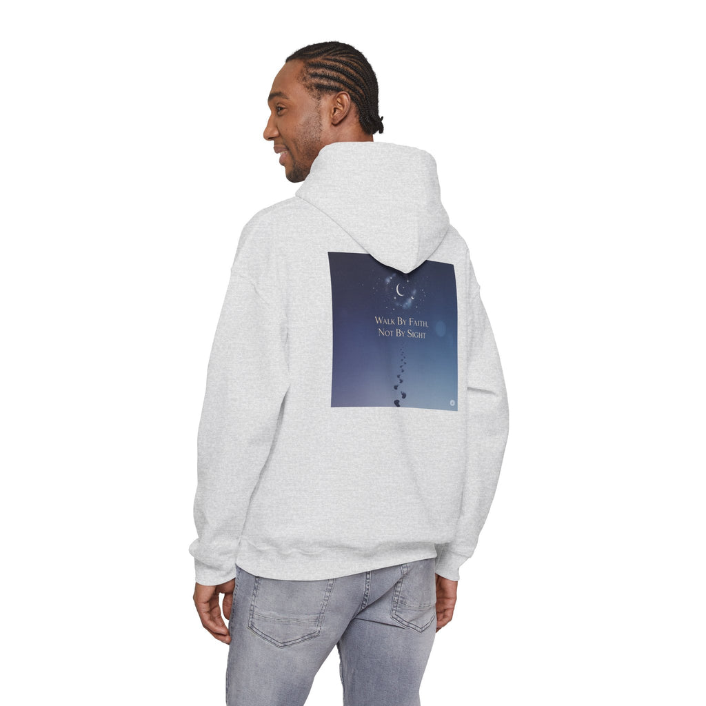 Walk by Faith, Not by Sight Hoodie – Moonlit Footprints Christian Hoodie for Cozy Nights Printify
