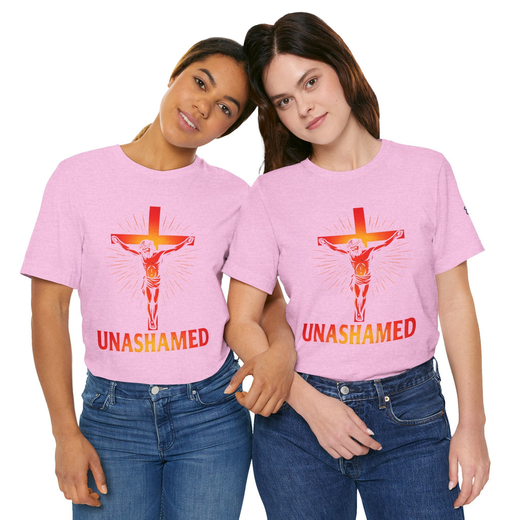 Unashamed T-shirt – Romans 1:16 Crucifixion Christian t-shirt for Bold Unwavering Faith Printify