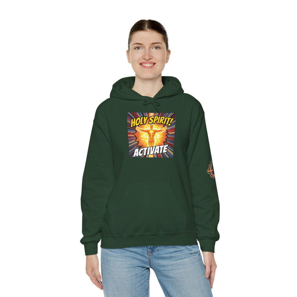 Holy Spirit Activate Hoodie – Superhero Christian Sweatshirt with Vibrant Power-Up Design for Faith-Fueled Boldness Printify